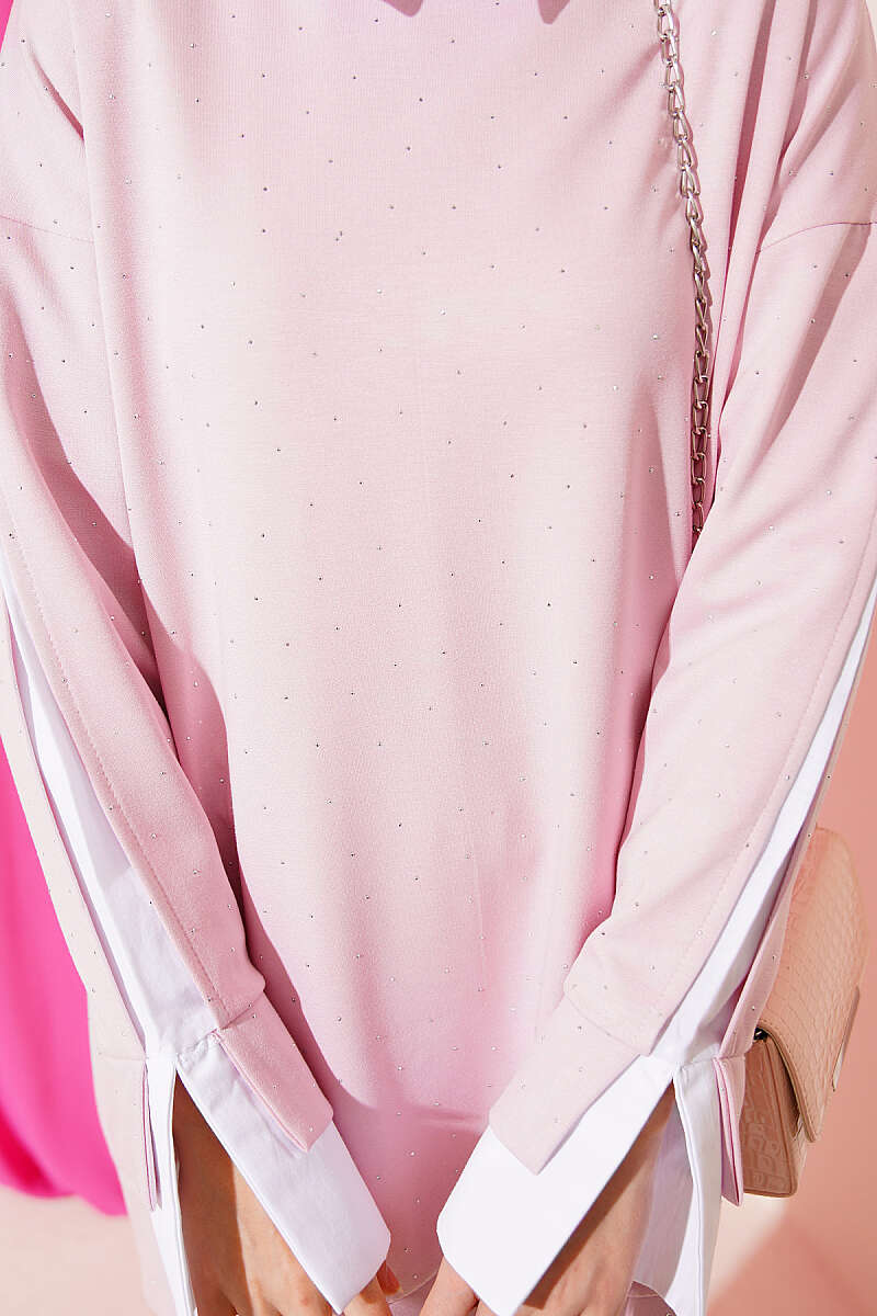 Shirt Panel Stone Embellished Tunic Pink - immagine 4