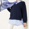Stripe-Trimmed French Terry Popover Tunic Navy Blue