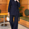 Button-up Collar Tencel Two-Piece Set Navy Blue - Imagen 5