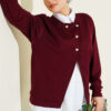 Button-up Shirt with Cardigan Two-Piece Set Burgundy