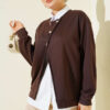 Button-up Shirt with Cardigan Two-Piece Set Brown