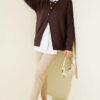 Button-up Shirt with Cardigan Two-Piece Set Brown - immagine 2