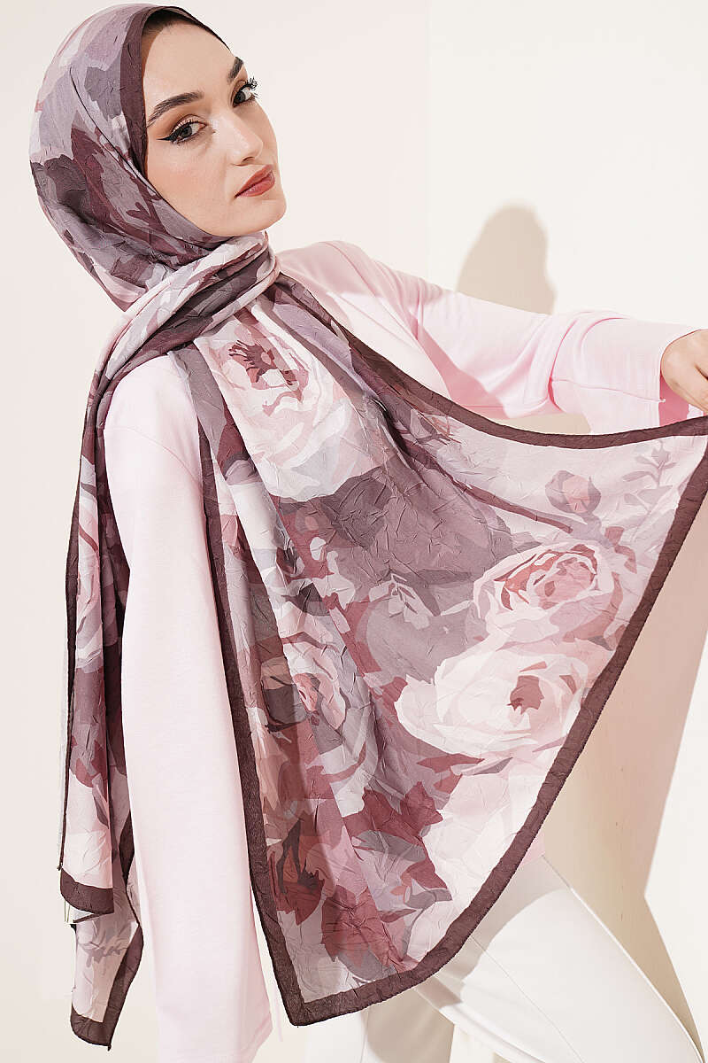 Rose-Patterned Bamboo French Terry Shawl Dark Brown
