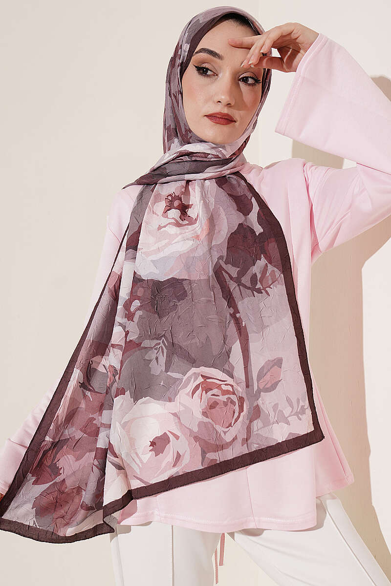 Rose-Patterned Bamboo French Terry Shawl Dark Brown – Image 2