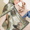 Rose-Patterned Bamboo French Terry Shawl Olive Green - الصورة 7