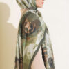 Rose-Patterned Bamboo French Terry Shawl Khaki - الصورة 3