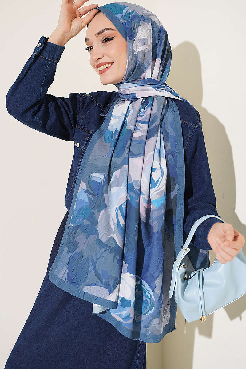 Rose-Patterned Bamboo French Terry Shawl Olive Green - الصورة 8