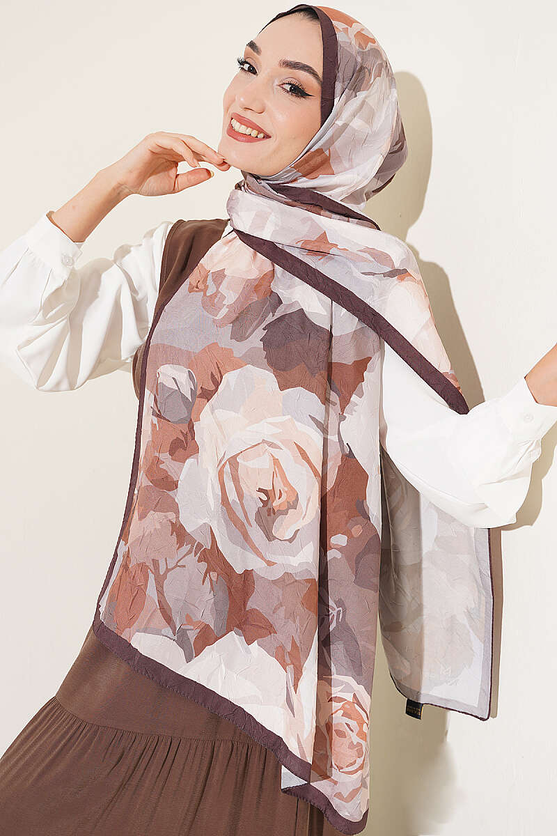 Rose-Patterned Bamboo French Terry Shawl Olive Green - الصورة 10