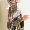 Rose-Patterned Bamboo French Terry Shawl Olive Green - الصورة 3