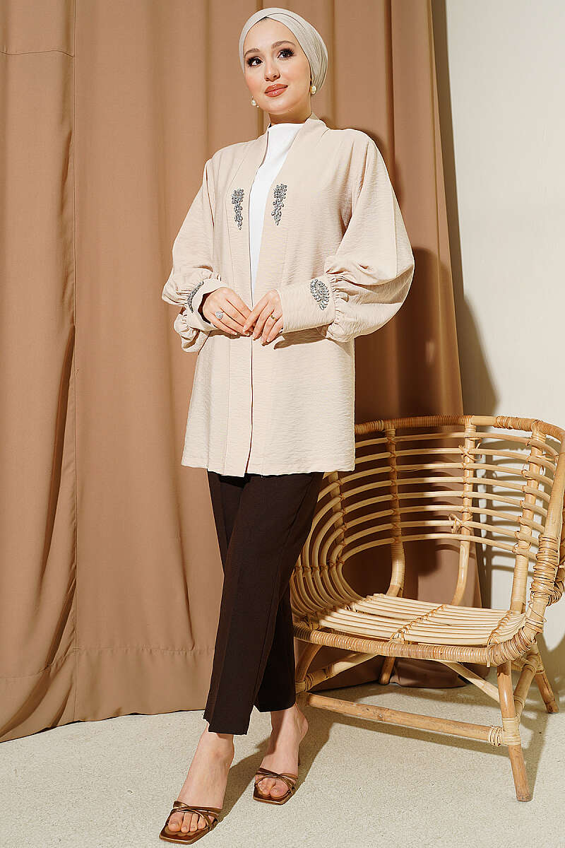 Lined Embellished Hoodie Set Beige - Imagen 2