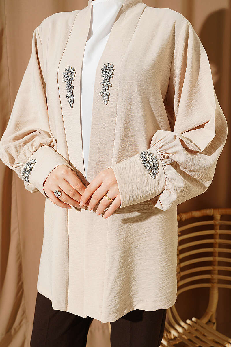 Lined Embellished Hoodie Set Beige - Imagen 4