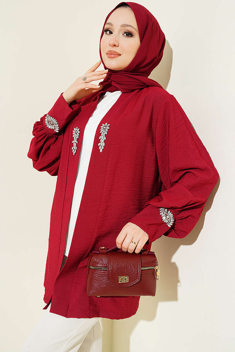 Lined Embellished Hoodie Set Burgundy