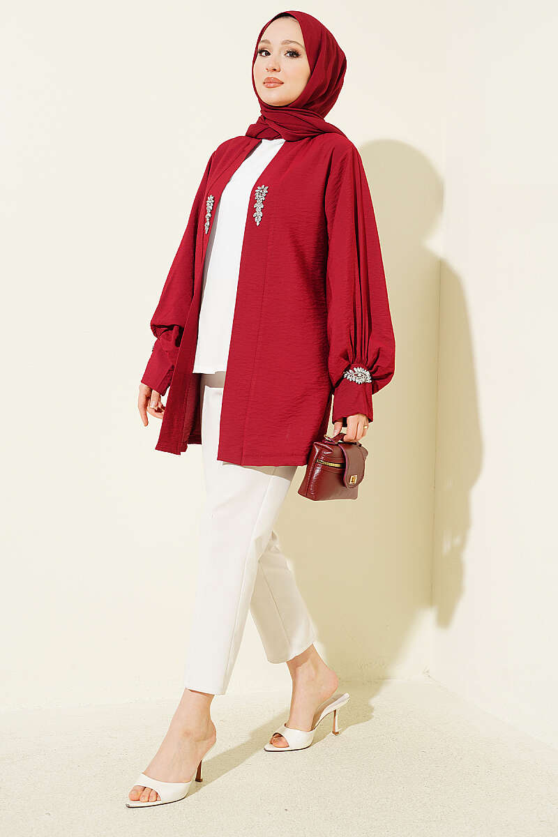 Lined Embellished Hoodie Set Burgundy - Imagen 2