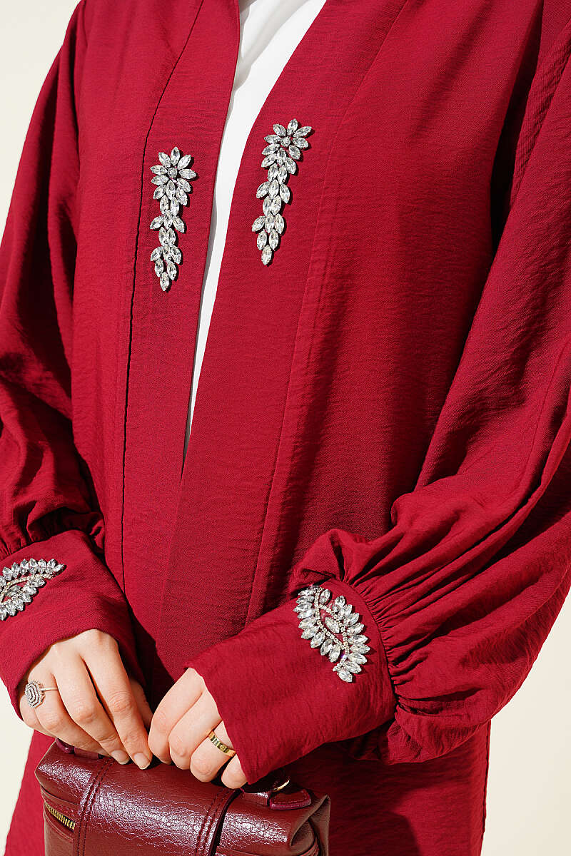 Lined Embellished Hoodie Set Burgundy - Imagen 4