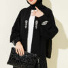 Lined Embellished Hoodie Set Black