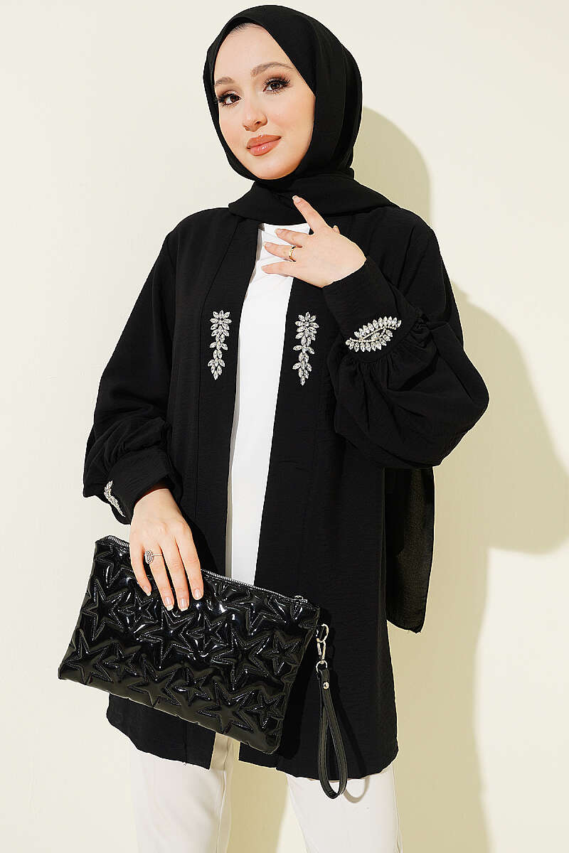 Lined Embellished Hoodie Set Black