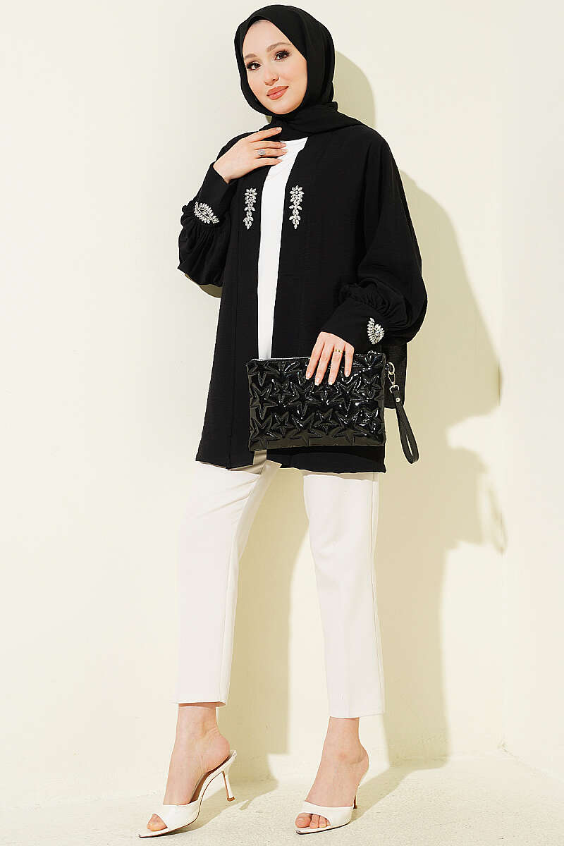 Lined Embellished Hoodie Set Black - immagine 2