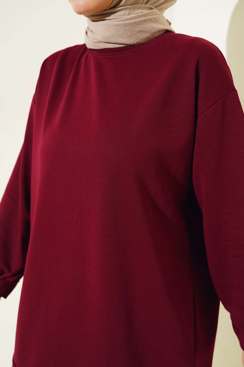 French Terry Plain Tunic Burgundy - الصورة 4