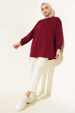 Alternative view of French Terry Plain Tunic Burgundy