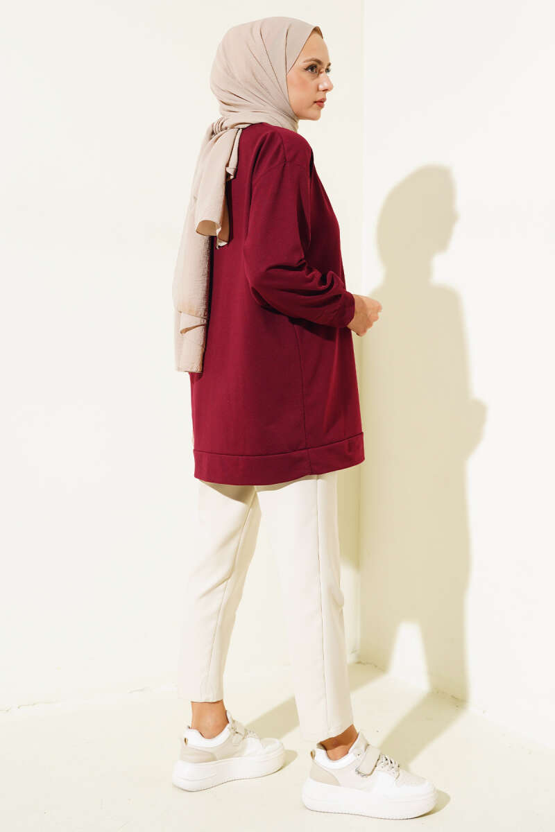 French Terry Plain Tunic Burgundy - الصورة 3