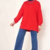 French Terry Plain Tunic Red - Afbeelding 2
