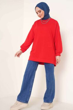 Alternative view of French Terry Plain Tunic Red