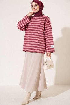 Alternative view of Two-Thread Horizontal Striped Tunic Rose Dust