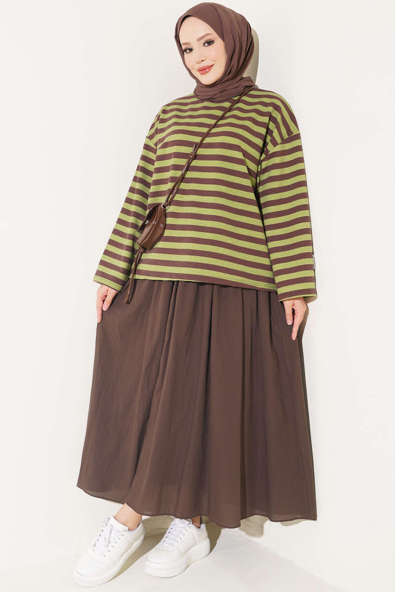 Two-Thread Horizontal Striped Tunic Brown - immagine 2