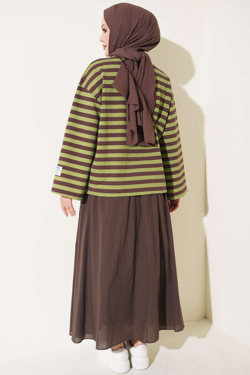 Two-Thread Horizontal Striped Tunic Brown - immagine 3