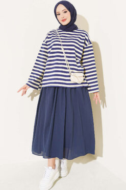 Alternative view of Two-Thread Horizontal Striped Tunic Navy Blue