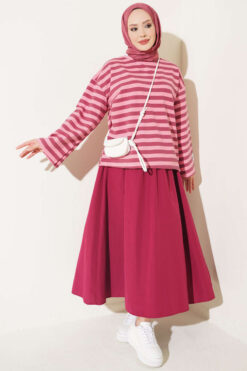 Alternative view of Two-Thread Horizontal Striped Tunic Powder Pink