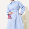Striped Belted Button Dress Blue - الصورة 2
