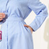 Striped Belted Button Dress Blue - الصورة 4