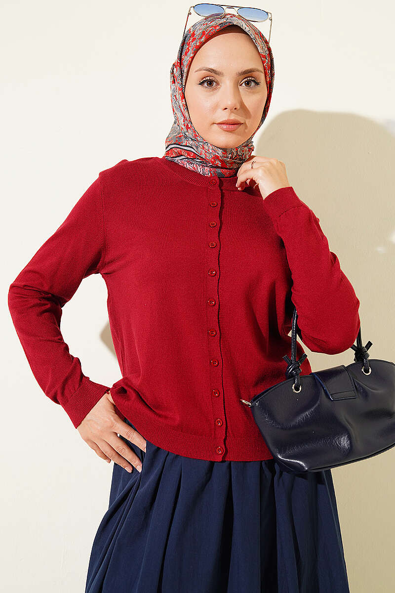 Lightweight Knitted Button-Up Cardigan Burgundy