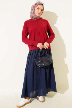 Alternative view of Lightweight Knitted Button-Up Cardigan Burgundy