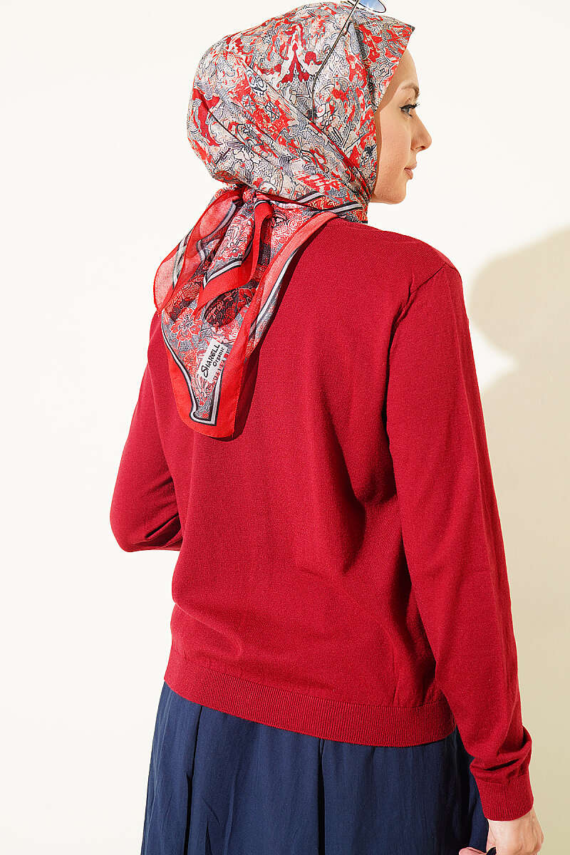 Lightweight Knitted Button-Up Cardigan Burgundy – Bild 3