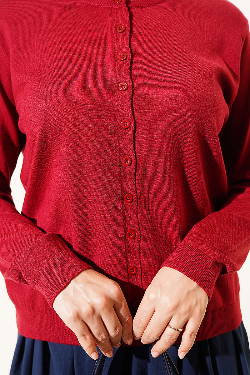 Lightweight Knitted Button-Up Cardigan Burgundy – Bild 4