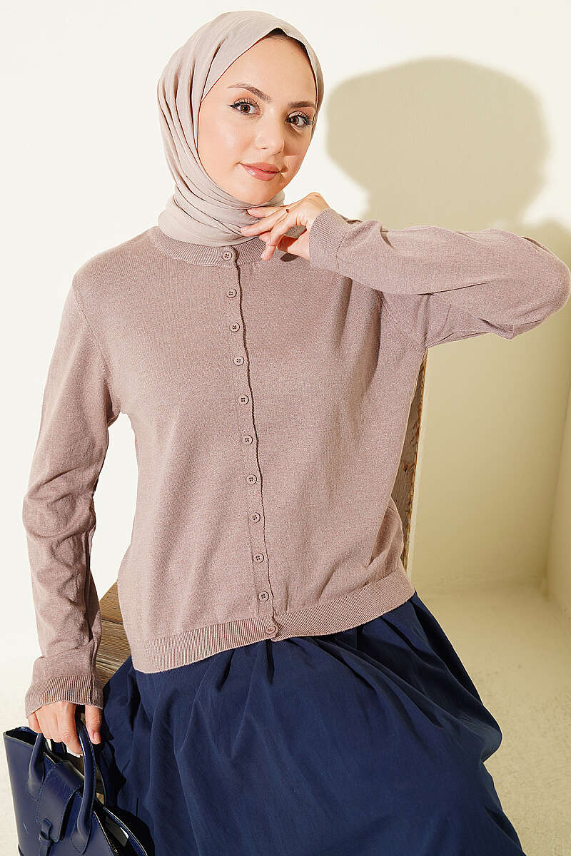 Lightweight Knitted Button-Up Cardigan Mink