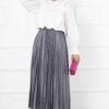 Fine Pleated Long Modest Hem Edge Skirt Grey