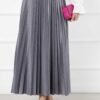 Fine Pleated Long Modest Hem Edge Skirt Grey - Imagen 2