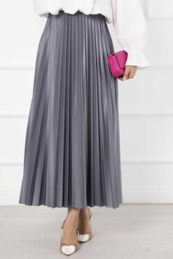 Alternative view of Fine Pleated Long Modest Hem Edge Skirt Grey