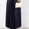 Fine Pleated Long Modest Hem Edge Skirt Navy Blue - immagine 2