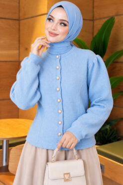 Pearl Button Detail Knit Cardigan Baby Blue