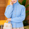 Pearl Button Detail Knit Cardigan Baby Blue - immagine 3