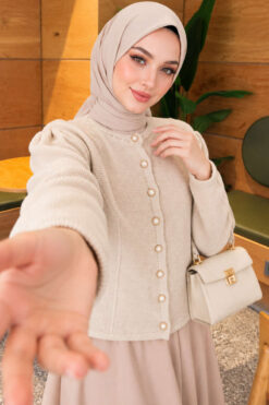 Pearl Button Detail Knit Cardigan Beige