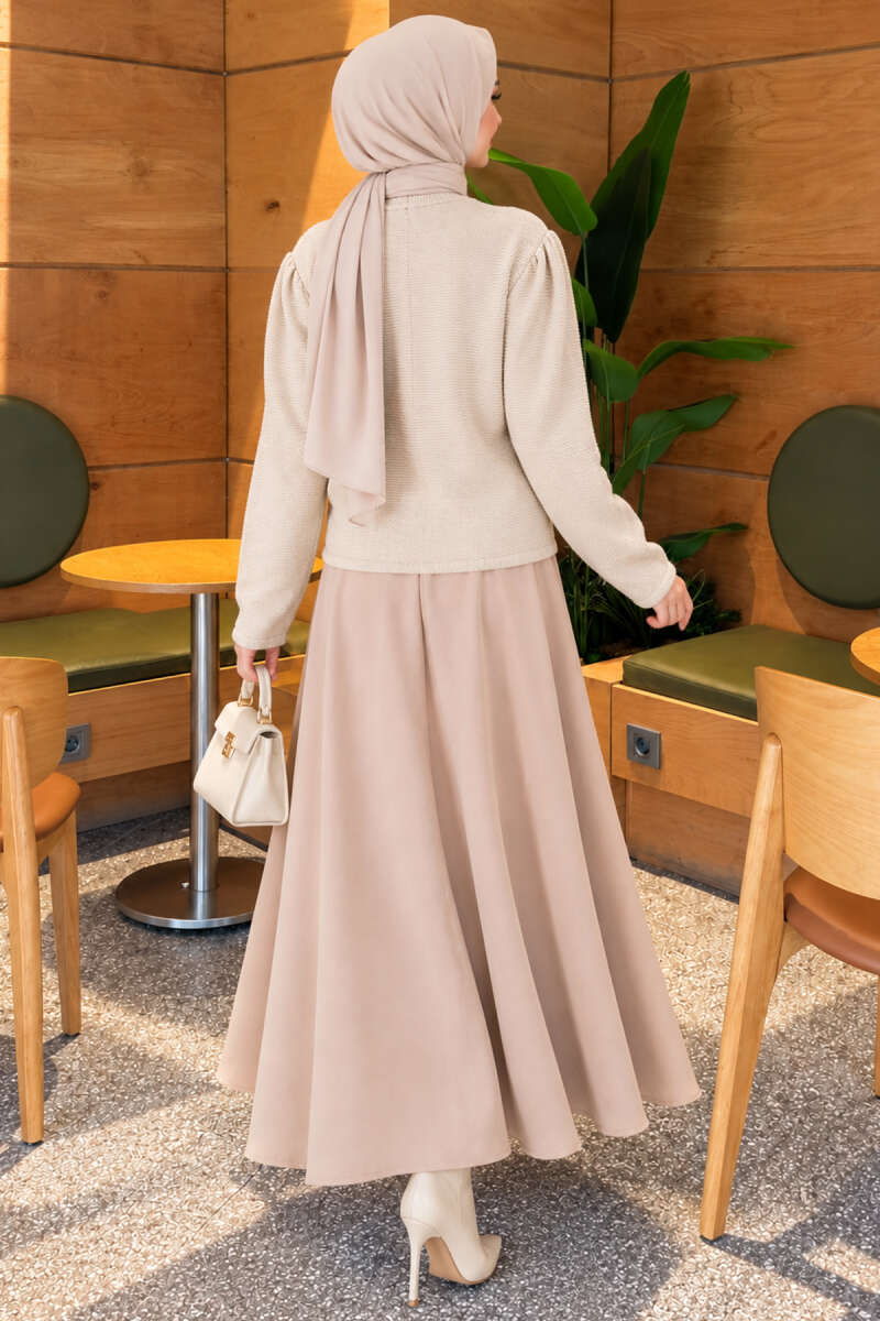 Pearl Button Detail Knit Cardigan Beige - immagine 4