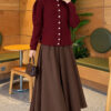Pearl Button Detail Knit Cardigan Burgundy - immagine 2
