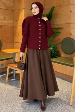 Alternative view of Pearl Button Detail Knit Cardigan Burgundy