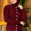 Pearl Button Detail Knit Cardigan Burgundy - immagine 3