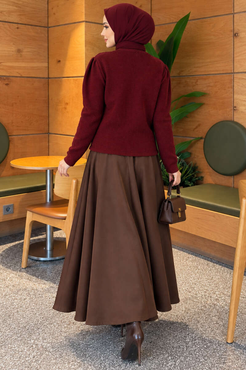 Pearl Button Detail Knit Cardigan Burgundy - immagine 4